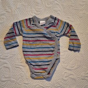 Hanna Andersson 0-3 months gray with color stripes long sleeve bodysuit VGUC